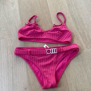 EUC Solid & Striped Bikini, Pink, Sz XS